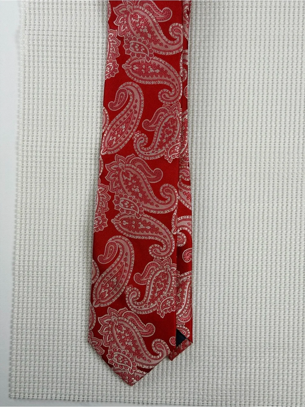 Paul Fredrick Red & Silver Classy Paisley Silk-Style Tie- Professional Style